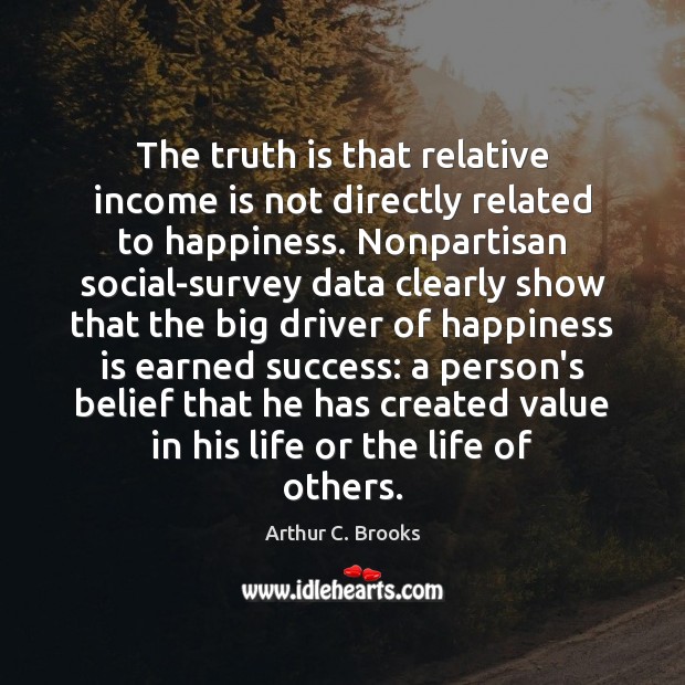 The truth is that relative income is not directly related to happiness. Arthur C. Brooks Picture Quote