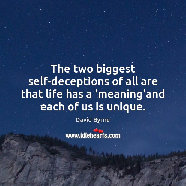 The two biggest self-deceptions of all are that life has a ‘meaning’and David Byrne Picture Quote