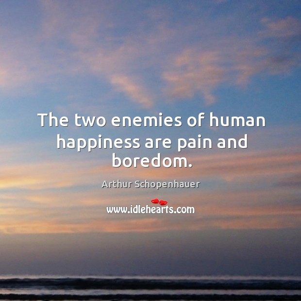 The two enemies of human happiness are pain and boredom. Arthur Schopenhauer Picture Quote