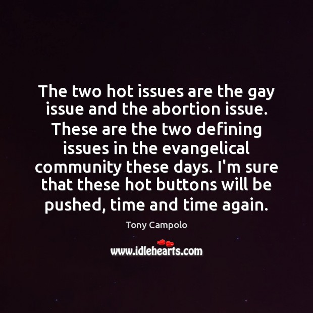 The two hot issues are the gay issue and the abortion issue. Tony Campolo Picture Quote