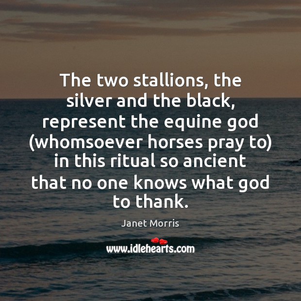 The two stallions, the silver and the black, represent the equine God ( Janet Morris Picture Quote