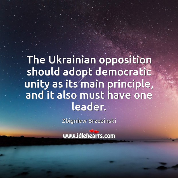 The Ukrainian opposition should adopt democratic unity as its main principle, and Zbigniew Brzezinski Picture Quote