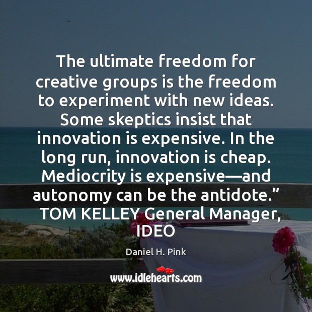 The ultimate freedom for creative groups is the freedom to experiment with Innovation Quotes Image