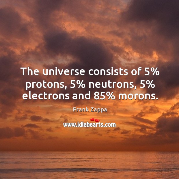 The universe consists of 5% protons, 5% neutrons, 5% electrons and 85% morons. Image