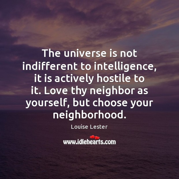 The universe is not indifferent to intelligence, it is actively hostile to Louise Lester Picture Quote