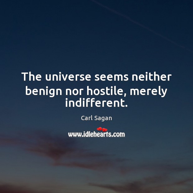 The universe seems neither benign nor hostile, merely indifferent. Carl Sagan Picture Quote
