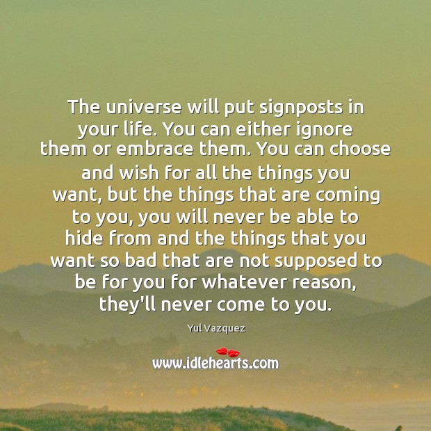 The universe will put signposts in your life. You can either ignore Yul Vazquez Picture Quote