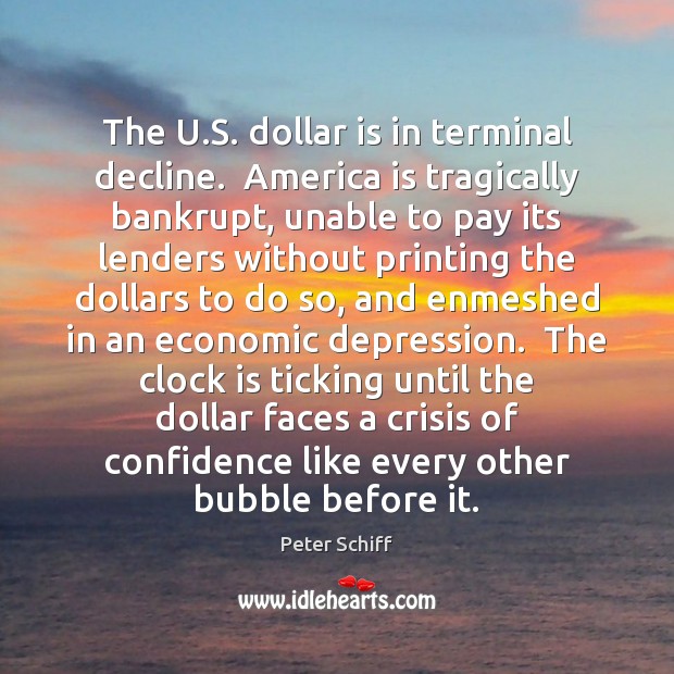 The U.S. dollar is in terminal decline.  America is tragically bankrupt, Peter Schiff Picture Quote