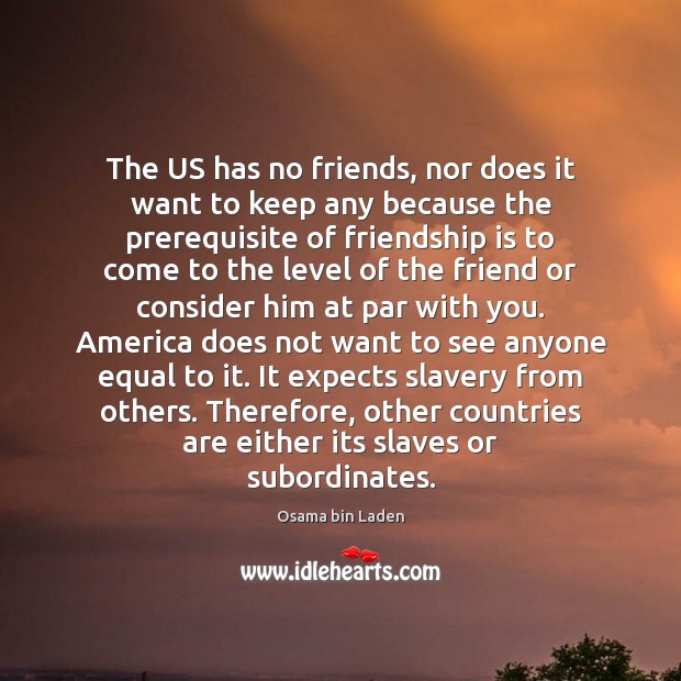The US has no friends, nor does it want to keep any Osama bin Laden Picture Quote