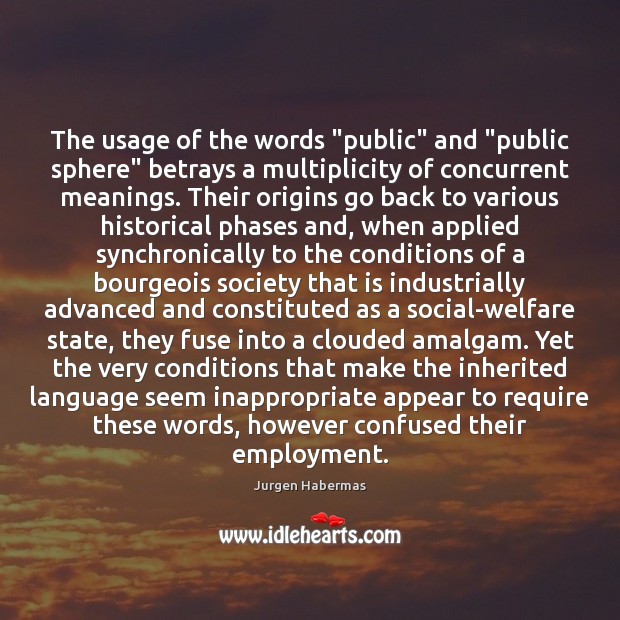 The usage of the words “public” and “public sphere” betrays a multiplicity Jurgen Habermas Picture Quote