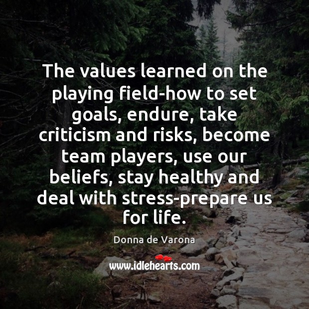 The values learned on the playing field-how to set goals, endure, take Donna de Varona Picture Quote