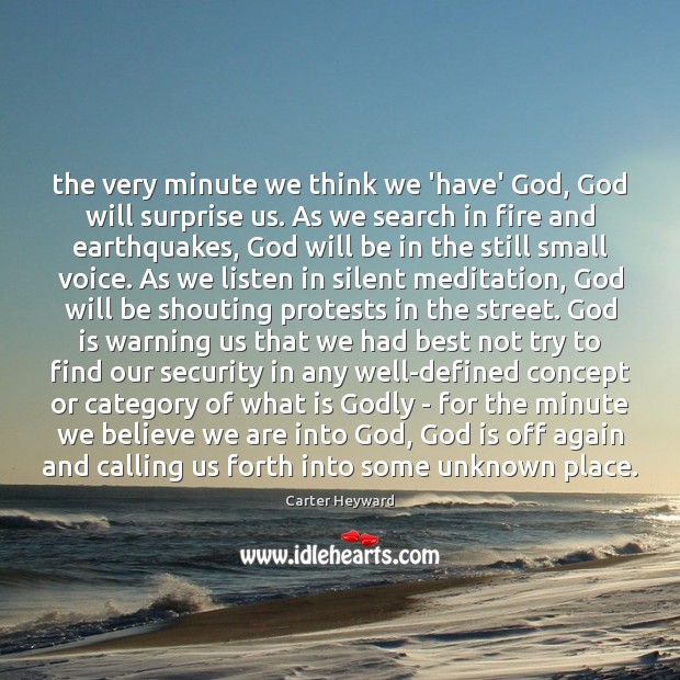 The very minute we think we ‘have’ God, God will surprise us. Carter Heyward Picture Quote