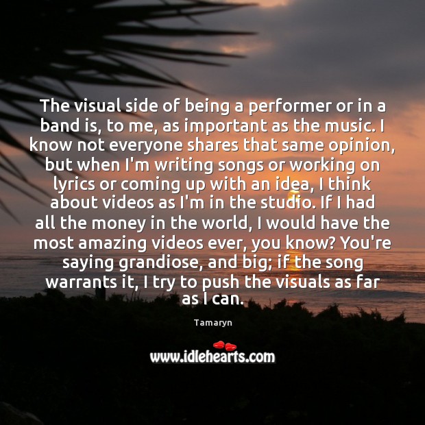 The visual side of being a performer or in a band is, Tamaryn Picture Quote