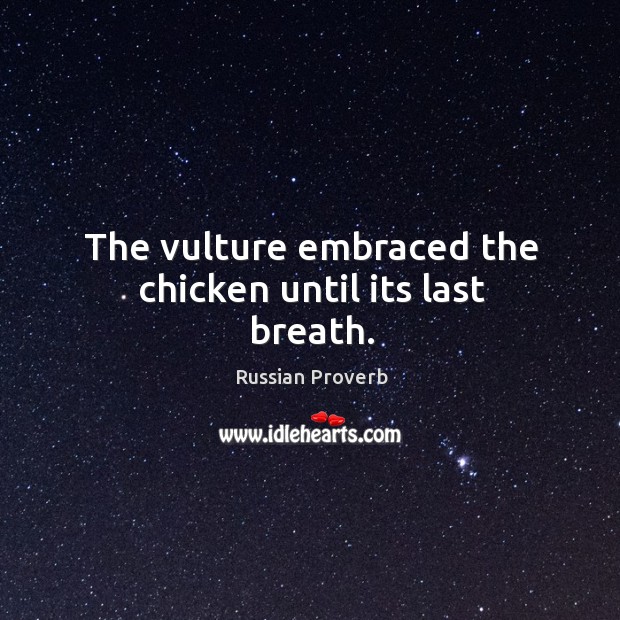 The vulture embraced the chicken until its last breath. Russian Proverbs Image