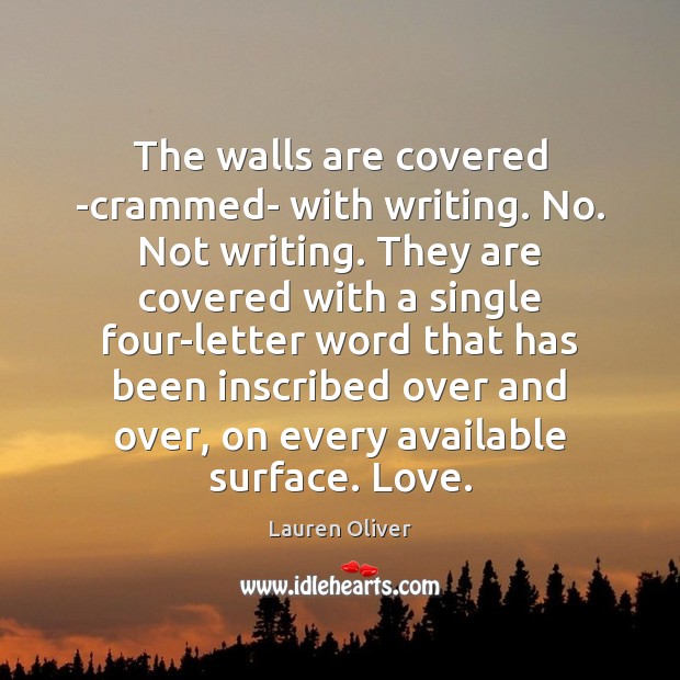 The walls are covered -crammed- with writing. No. Not writing. They are Lauren Oliver Picture Quote