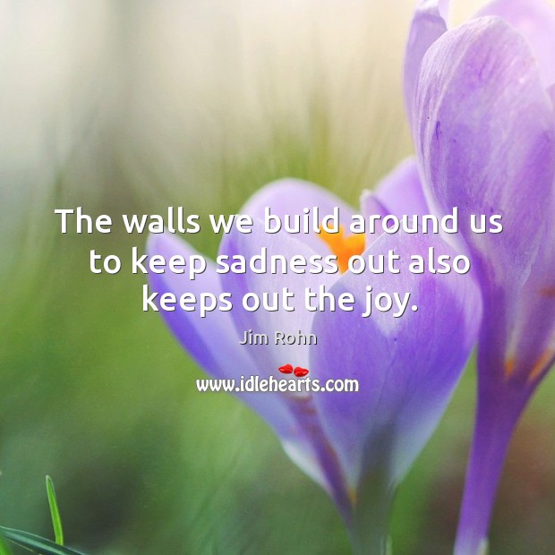 The walls we build around us to keep sadness out also keeps out the joy. Jim Rohn Picture Quote
