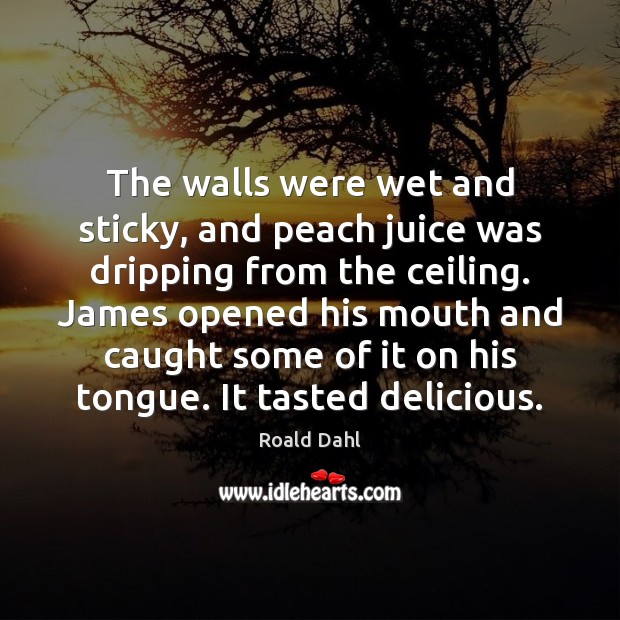 The walls were wet and sticky, and peach juice was dripping from Roald Dahl Picture Quote