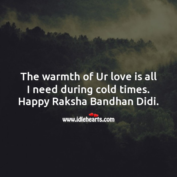 The warmth of ur love is all I need during cold times. Raksha Bandhan Quotes Image