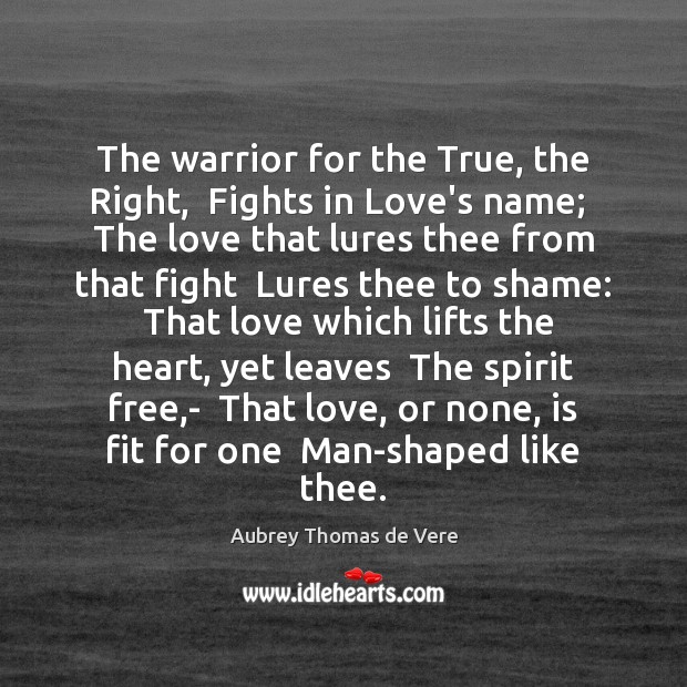 The warrior for the True, the Right,  Fights in Love’s name;  The Image
