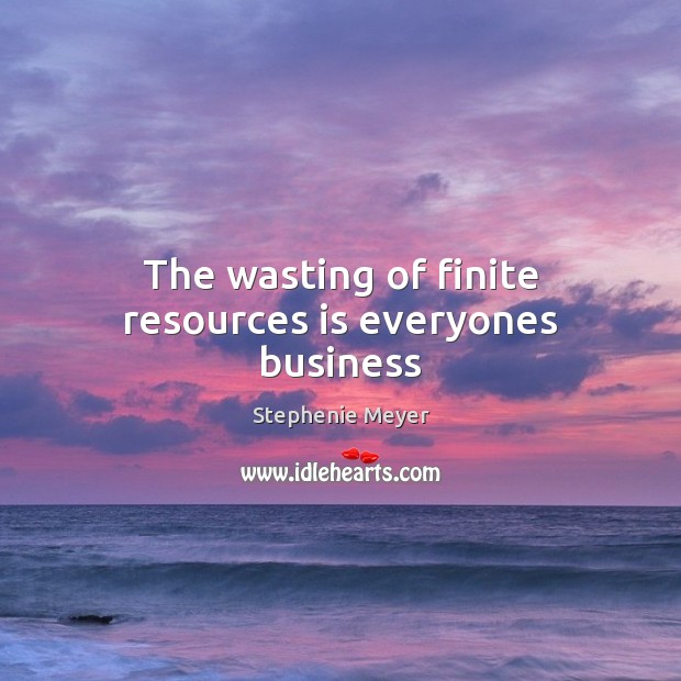 The wasting of finite resources is everyones business Stephenie Meyer Picture Quote
