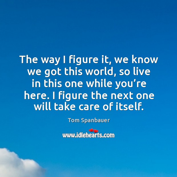The way I figure it, we know we got this world, so Tom Spanbauer Picture Quote