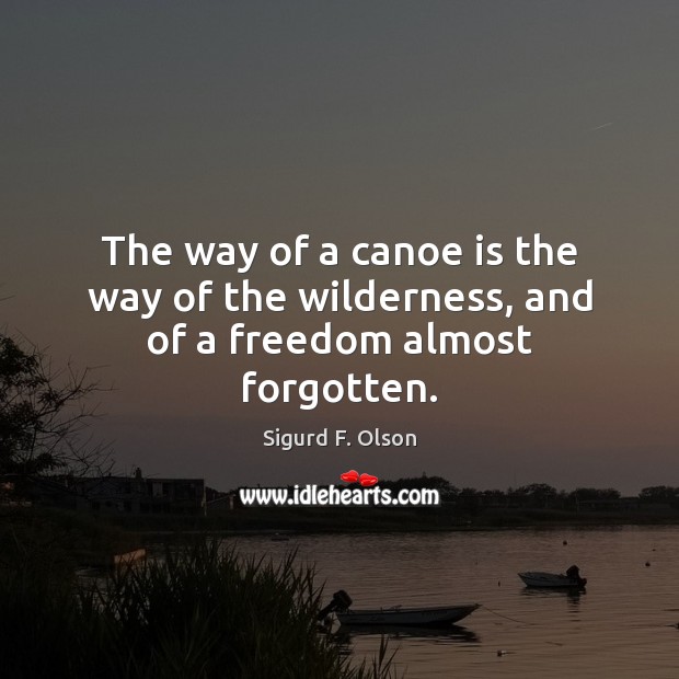 The way of a canoe is the way of the wilderness, and of a freedom almost forgotten. Sigurd F. Olson Picture Quote