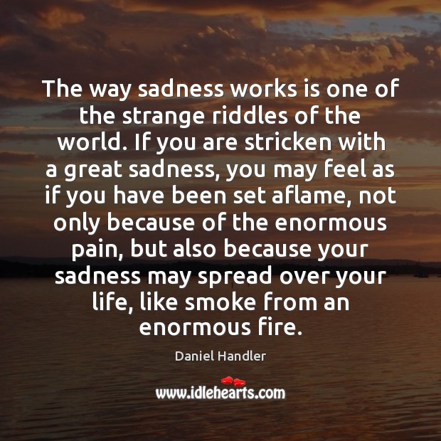 The way sadness works is one of the strange riddles of the Daniel Handler Picture Quote