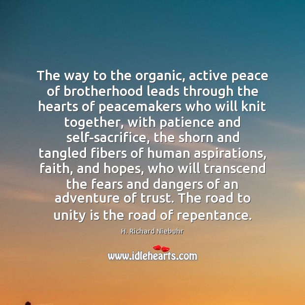 The way to the organic, active peace of brotherhood leads through the H. Richard Niebuhr Picture Quote