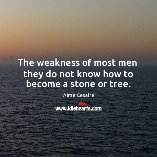 The weakness of most men  they do not know how to become a stone or tree. Aime Cesaire Picture Quote