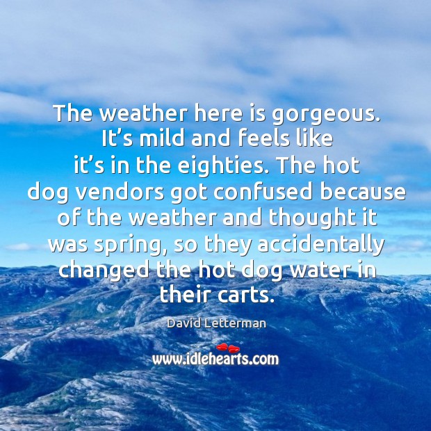 The weather here is gorgeous. It’s mild and feels like it’s in the eighties. David Letterman Picture Quote