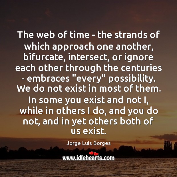 The web of time – the strands of which approach one another, Jorge Luis Borges Picture Quote