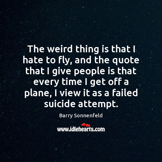 The weird thing is that I hate to fly, and the quote Barry Sonnenfeld Picture Quote