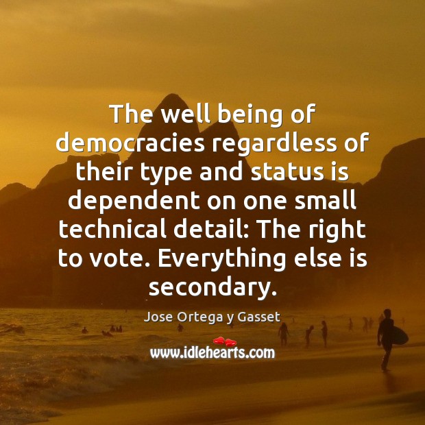 The well being of democracies regardless of their type and status is Jose Ortega y Gasset Picture Quote