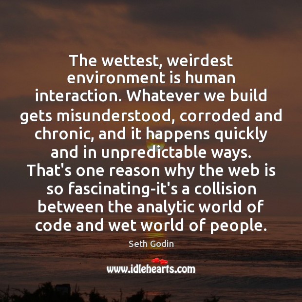 The wettest, weirdest environment is human interaction. Whatever we build gets misunderstood, Seth Godin Picture Quote