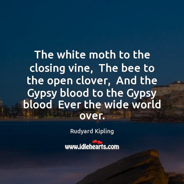 The white moth to the closing vine,  The bee to the open Rudyard Kipling Picture Quote