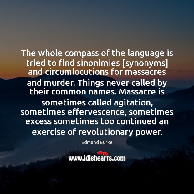 The whole compass of the language is tried to find sinonimies [synonyms] Edmund Burke Picture Quote