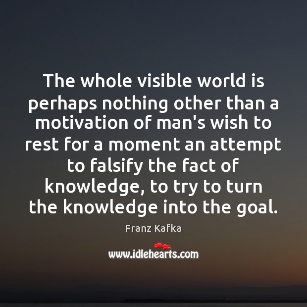 The whole visible world is perhaps nothing other than a motivation of Franz Kafka Picture Quote