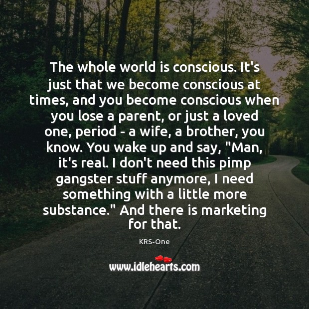 The whole world is conscious. It’s just that we become conscious at KRS-One Picture Quote