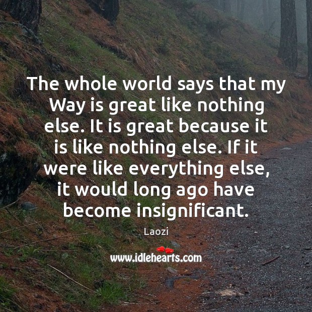 The whole world says that my Way is great like nothing else. Laozi Picture Quote