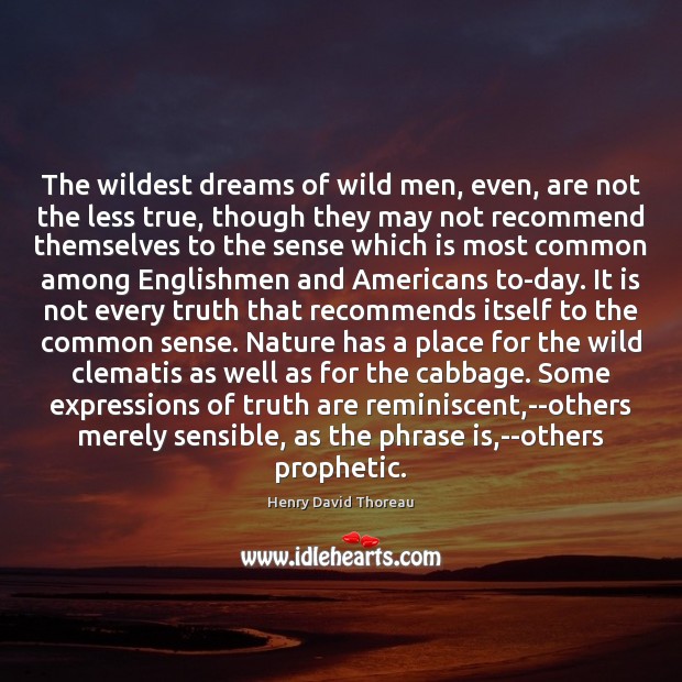 The wildest dreams of wild men, even, are not the less true, Henry David Thoreau Picture Quote