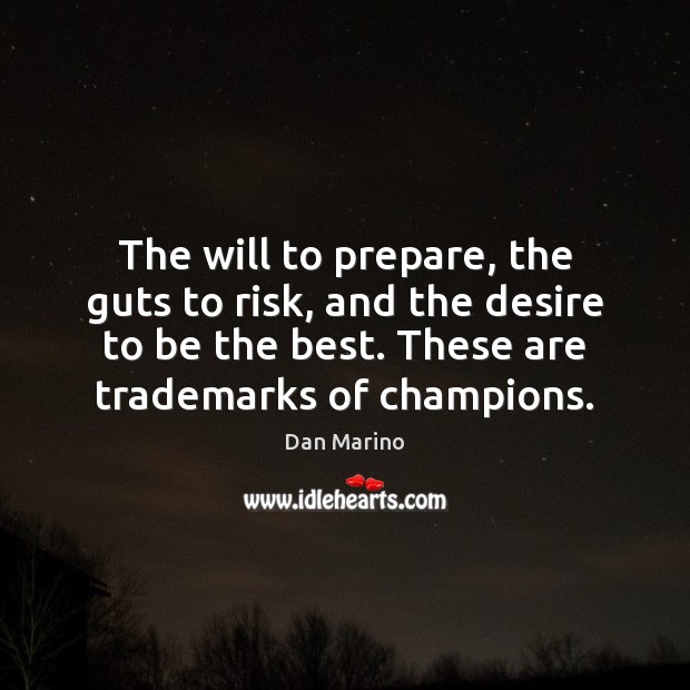 The will to prepare, the guts to risk, and the desire to Dan Marino Picture Quote