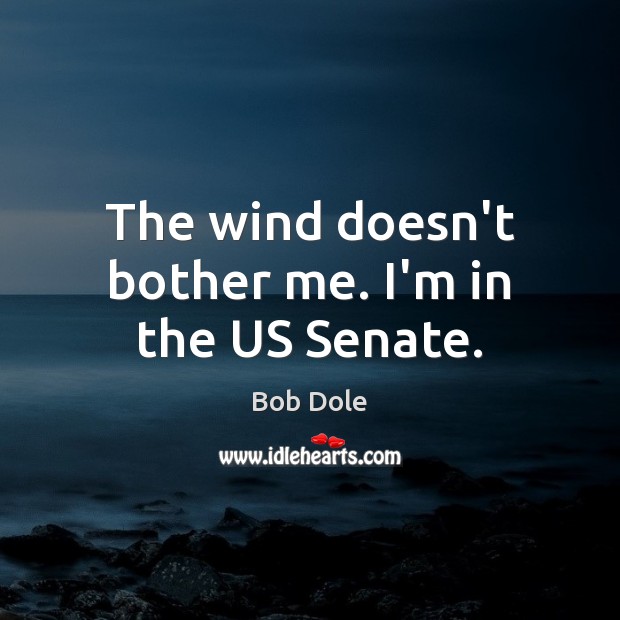 The wind doesn’t bother me. I’m in the US Senate. Bob Dole Picture Quote