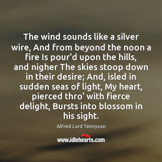 The wind sounds like a silver wire, And from beyond the noon Alfred Lord Tennyson Picture Quote