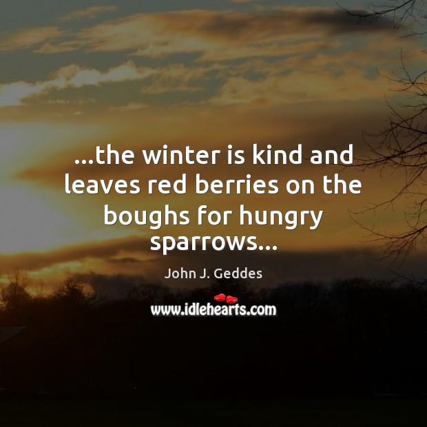 …the winter is kind and leaves red berries on the boughs for hungry sparrows… John J. Geddes Picture Quote