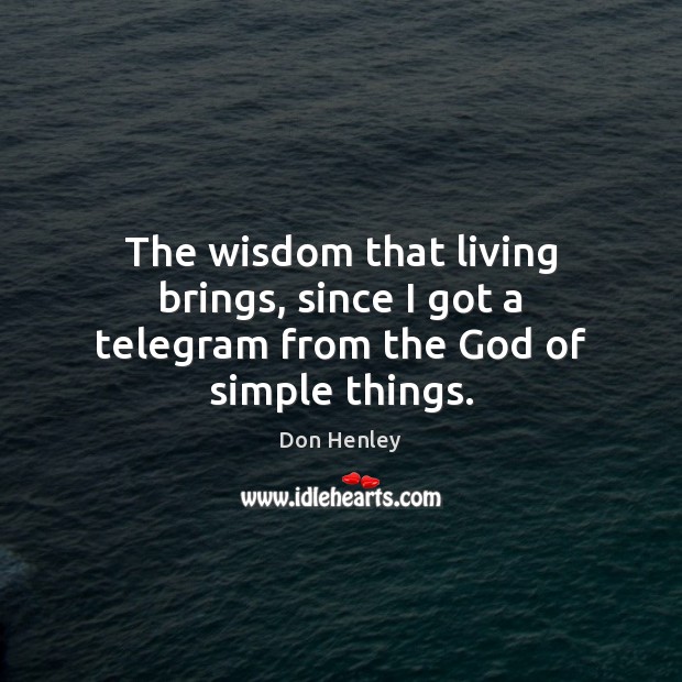 The wisdom that living brings, since I got a telegram from the God of simple things. Don Henley Picture Quote