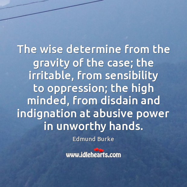 The wise determine from the gravity of the case; the irritable, from Edmund Burke Picture Quote