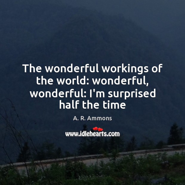 The wonderful workings of the world: wonderful, wonderful: I’m surprised half the time A. R. Ammons Picture Quote