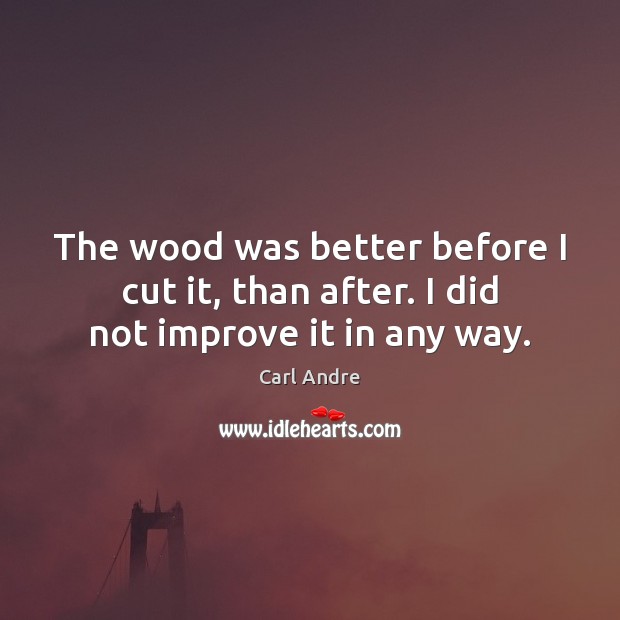 The wood was better before I cut it, than after. I did not improve it in any way. Carl Andre Picture Quote
