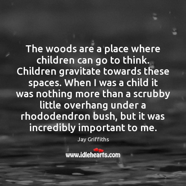 The woods are a place where children can go to think. Children Jay Griffiths Picture Quote