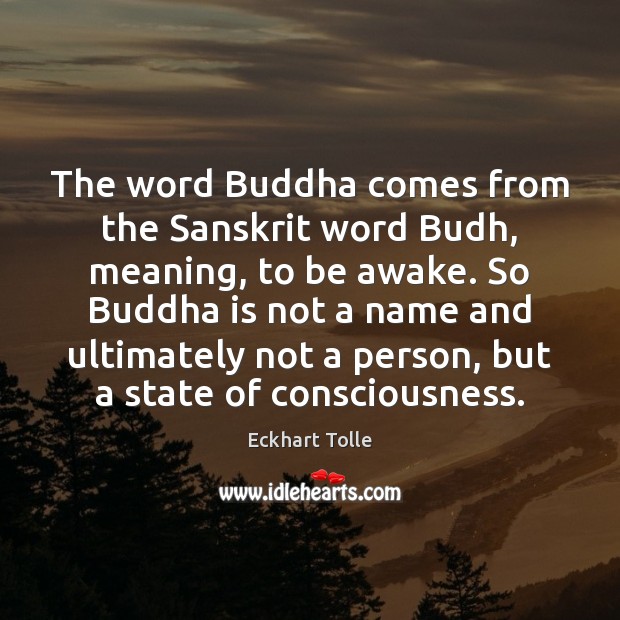 The word Buddha comes from the Sanskrit word Budh, meaning, to be Eckhart Tolle Picture Quote